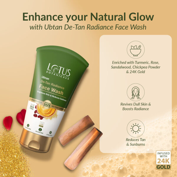Lotus Botanicals Ubtan De-Tan Radiance Face Wash Infused with 24K Gold Rejuvenated Skin (100ml) - Image 2
