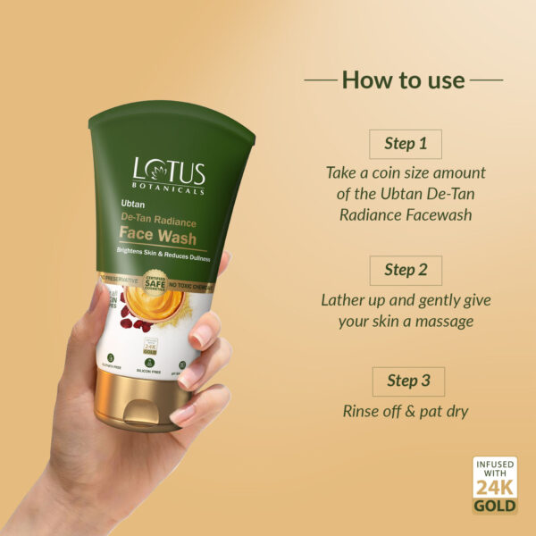 Lotus Botanicals Ubtan De-Tan Radiance Face Wash Infused with 24K Gold Rejuvenated Skin (100ml) - Image 3