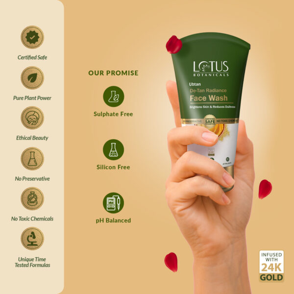 Lotus Botanicals Ubtan De-Tan Radiance Face Wash Infused with 24K Gold Rejuvenated Skin (100ml) - Image 4