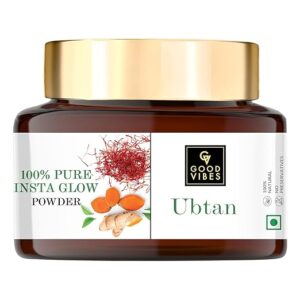 Good Vibes Ubtan 100% Pure Insta Glow Powder, 150 g | Detoxifying Cleansing Brightening Face Pack Powder For All Skin Types | With Turmeric, Saffron, Gram Flour | No Parabens, Sulphates & Mineral Oil