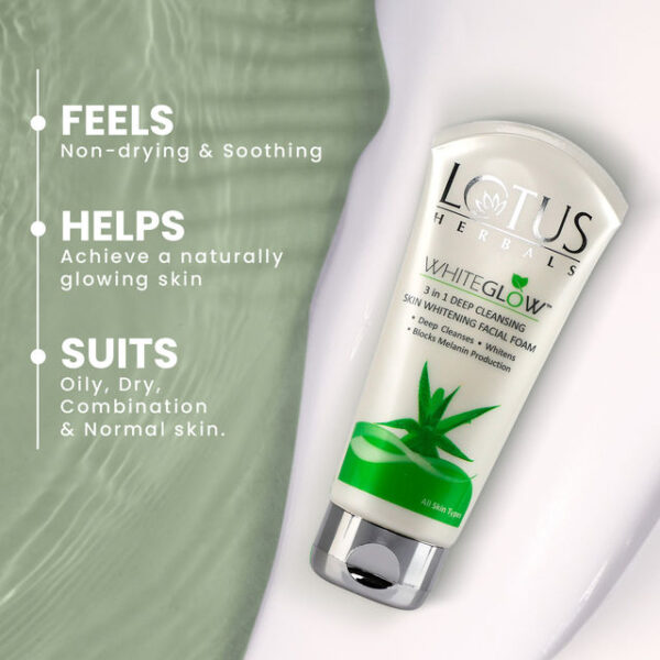 Lotus Herbals Whiteglow 3 In 1 Deep Cleaning Skin Whitening Facial Foam, Chemical Free - Image 3