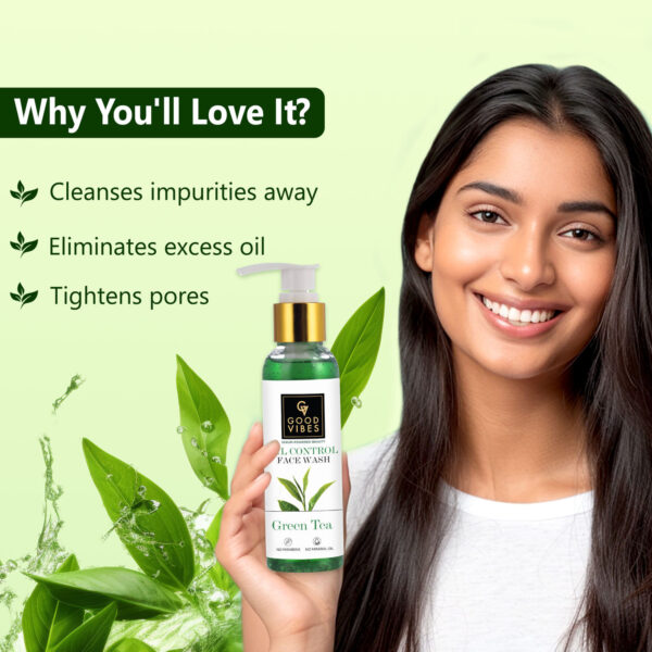 Good Vibes Oil Control Green Tea Face Wash | Prevents Acne Skin Purifying (120 ml) - Image 3